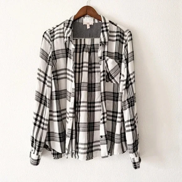Como Vintage Plaid Flannel Button Down Shirt Black White Grungecore XL Cozy - Picture 3 of 14